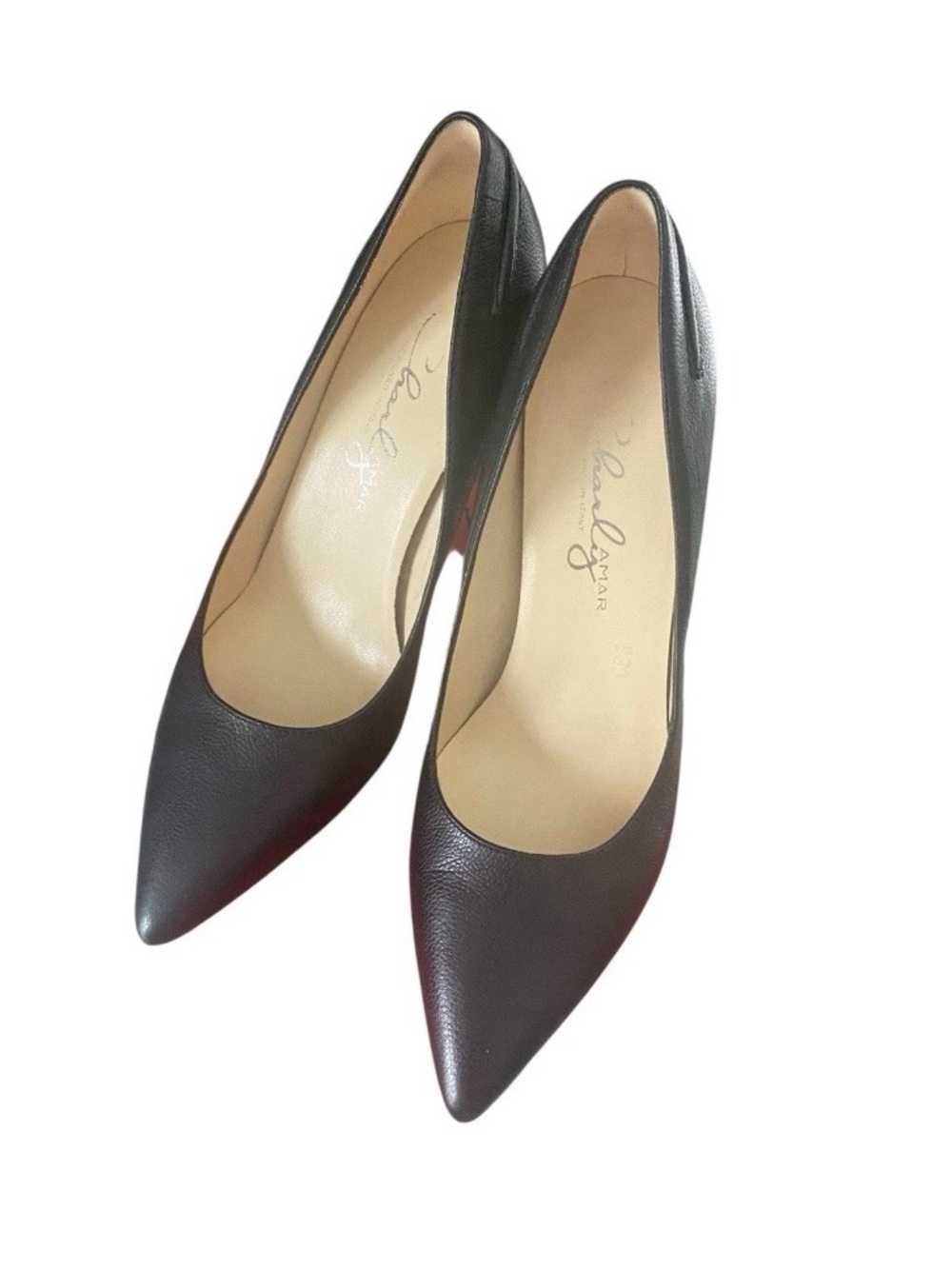 Charly Amar Pebbled Black Leather Pumps Italy size 10